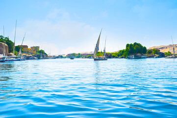 The scenic felucca on Nile river, Aswan, Egypt