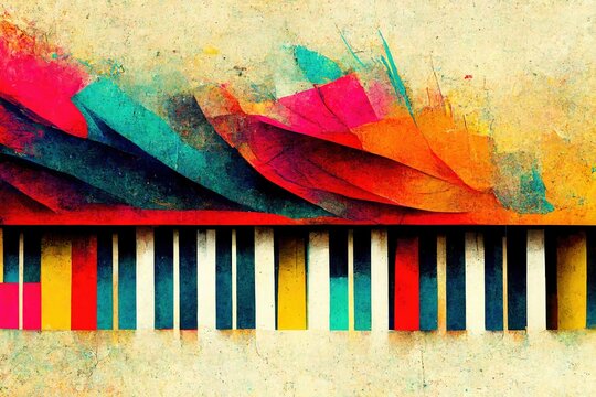 Music poster with colorful abstract piano keyboard