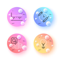 Energy, Column diagram and Inspect minimal line icons. 3d spheres or balls buttons. Vaccination schedule icons. For web, application, printing. Lightbulb, Sale statistics, Money budget. Vector