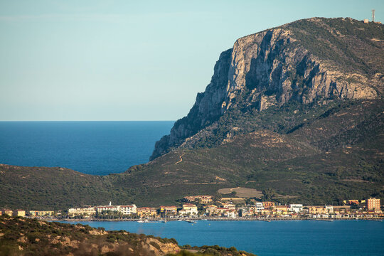 View of Golfo Aranci with Capo Figari in the background