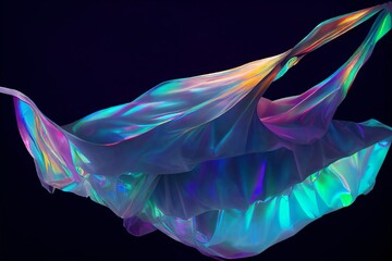 Obraz premium Abstract Bioluminescent Iridescent Plastic Bag Flowing Gracefully Background. Perfect Effect Overlay For Photoshoot or Mockups