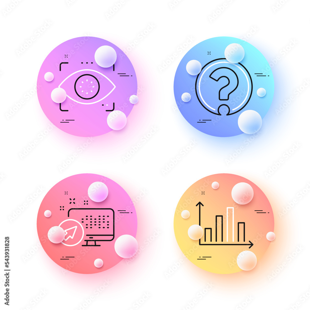 Poster diagram graph, web system and eye detect minimal line icons. 3d spheres or balls buttons. question m