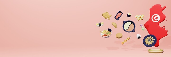  3d rendering of japanese food consumption in Tunisia for social media content