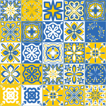 Contrasting pattern for decorative ceramic tiles in Spanish Azulejo style