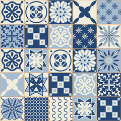 Ceramic tiles for wall decoration, blue indigo color, stylish vector illustration for interior design