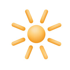 Bright yellow 3d sun icon isolated on white backrgound. Vector illustration.