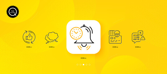 Fototapeta na wymiar Time management, Binary code and Speech bubble minimal line icons. Yellow abstract background. Cyber attack, Refresh like icons. For web, application, printing. Vector