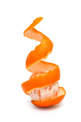 Peeled orange with a peel in the form of a spiral isolated.