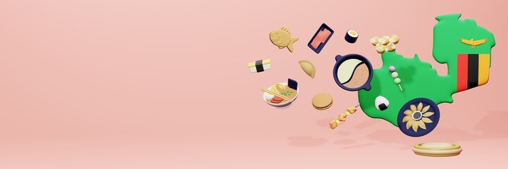 3d rendering of japanese food consumption in Zambia for social media content