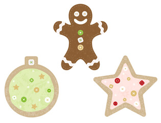 Holiday treats in a fabric look style with stitching and buttons
