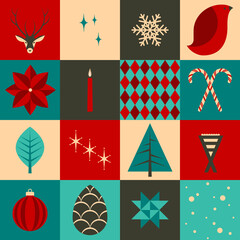 Minimal, simple Christmas holiday icon set in Danish or modern illustration style.