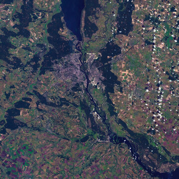 Aerial view of Kiev Ukraine. Top view of Kiev map. Elements of this image furnished by NASA