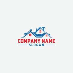 creative handyman house logo with roof and tools