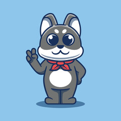 Cute gray dog mascot in peaceful pose. Vector illustration of dog mascot.