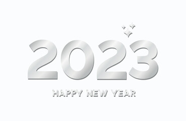 Celebration 2023 happy new year holiday. Shiny silver numbers. Star icon. Design for poster,card, social media