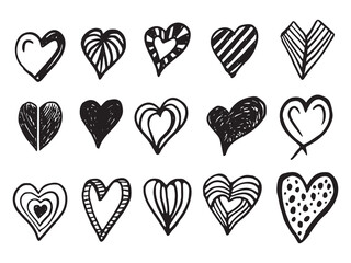 Set of doodle heart romantic in hand drawn style