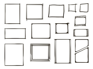 Vector hand drawn square border frames scribble set 