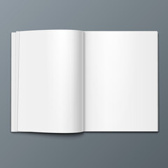 Mockup Blank Open Magazine, Book, Booklet, Brochure, Cover. Illustration Isolated On Gray Background. Mock Up Template Ready For Your Design. Vector EPS10