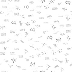 chemical formulas. scientific, educational background on white. seamless pattern. hand drawn.