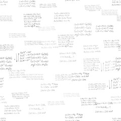 Fototapeta premium chemical formulas. scientific, educational background on white. seamless pattern. hand drawn.