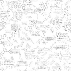 chemical formulas. scientific, educational background on white. seamless pattern. hand drawn.