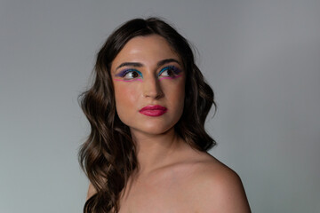 Naklejka premium Portrait of a beautiful brunette girl, hair 