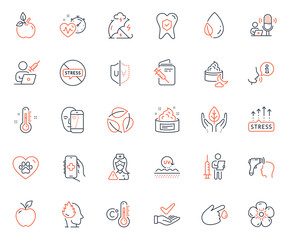 Healthcare icons set. Included icon as Vaccination passport, Uv protection and Thermometer web elements. Leaves, Leaf dew, Dermatologically tested icons. Vaccination appointment. Vector