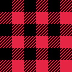 Tartan Cloth Pattern. Checkered plaid vector illustration. Simple seamless background of Scottish style for modern designs. For wallpapers, textiles, decorations, and packings. Black and christmas red