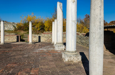 Remains of Roman city of Gamzigrad, Felix Romuliana in Serbia, UNESCO World Heritage Site, its white columns