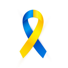 3d blue yellow ribbon to help Ukraine. Decorative background