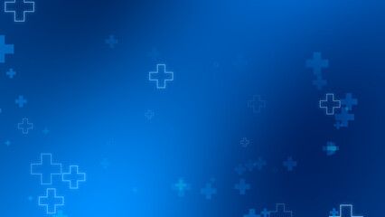 Abstract medical blue cross neon light shapes pattern background.