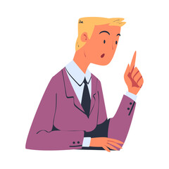 Blond Man Character as Member of Negotiation at Negotiating Table Vector Illustration