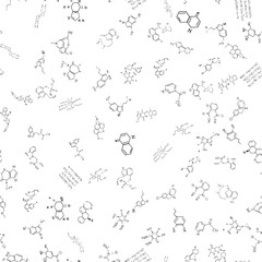 chemical formulas. scientific, educational background. seamless vector pattern. hand drawn.