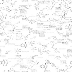 chemical formulas. scientific, educational background. seamless vector pattern. hand drawn.