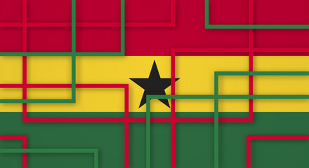 Abstract Geometric Square Stripes Lines Papercut Background with Flag of Ghana