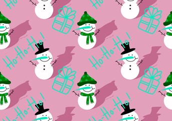 Winter seamless snowman and snowflakes pattern for Christmas wrapping paper and kids notebooks