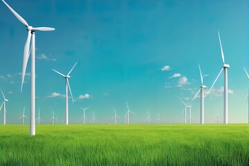 Hologram wind turbine green energy concept, Renewable energy production for green ecological world, Wind farm technology abstract background 3d rendering