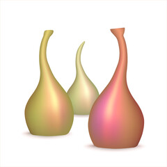 Bionic shapes in design. Creative vases for artwork and design. Modern Surreal  Vase 3D Illustration. Colored vases isolated on white background.