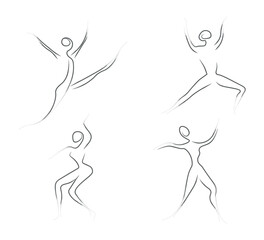 vector set of stylized dancer figures; design for fashion and poster prints, sticker, dance schools, dance studios