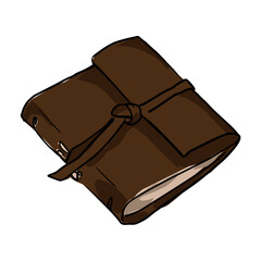 notebook with brown leather binding. cartoon sketch on a white background