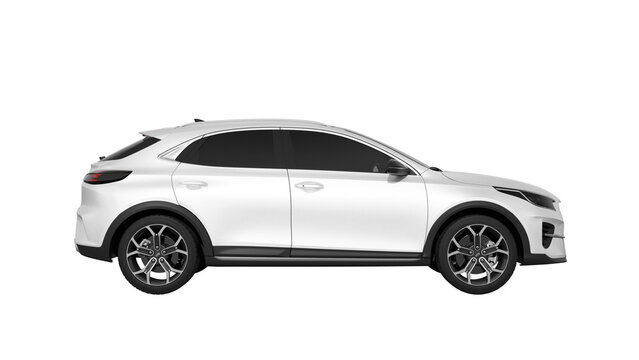 white KIA Xceed side view, 3d rendering of PNG transparent car
