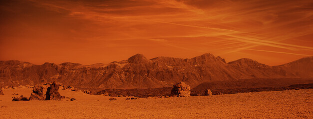 Martian Mountains of the Desert Landscape of the Planet Mars