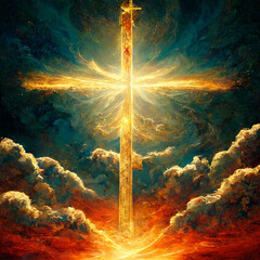 Religious Holy Sacred Cross. Symbolism of Heaven and Ressurection. 3d Representation
