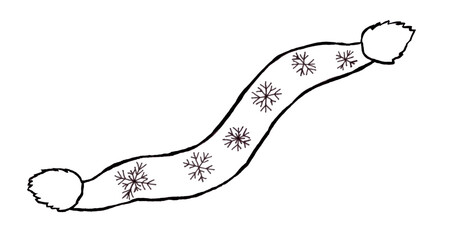 Black and white Illustration of Christmas scarf with snowflakes isolated on white background