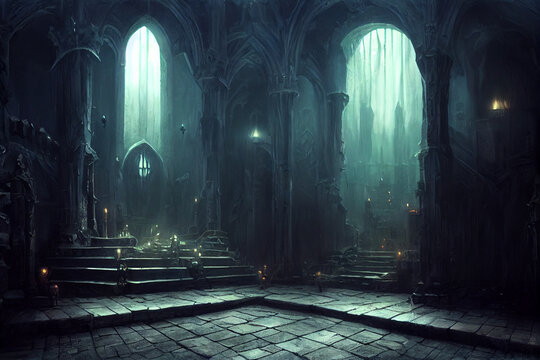 Concept art illustration dark fantasy monastery