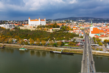 Fototapeta na wymiar Image of view on Bratislava town historical center with the Danube river, Slovakia.