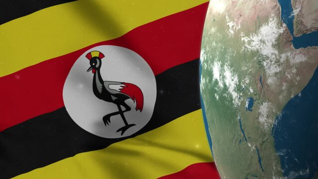 Uganda Flag and Uganda Map on Earth Globe