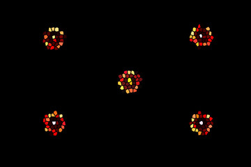 Small round colourful areas of mosaic on dark background