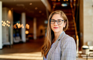 Successful business woman in the office with copy space.