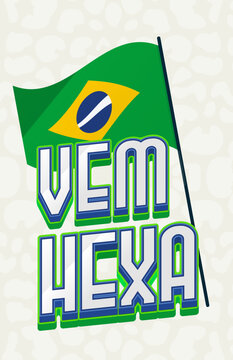 Arte de torcida para o Brasil na copa do mundo. Frase Vem Hexa estilizado para campanhas com fundo branco e textura da onça parda.